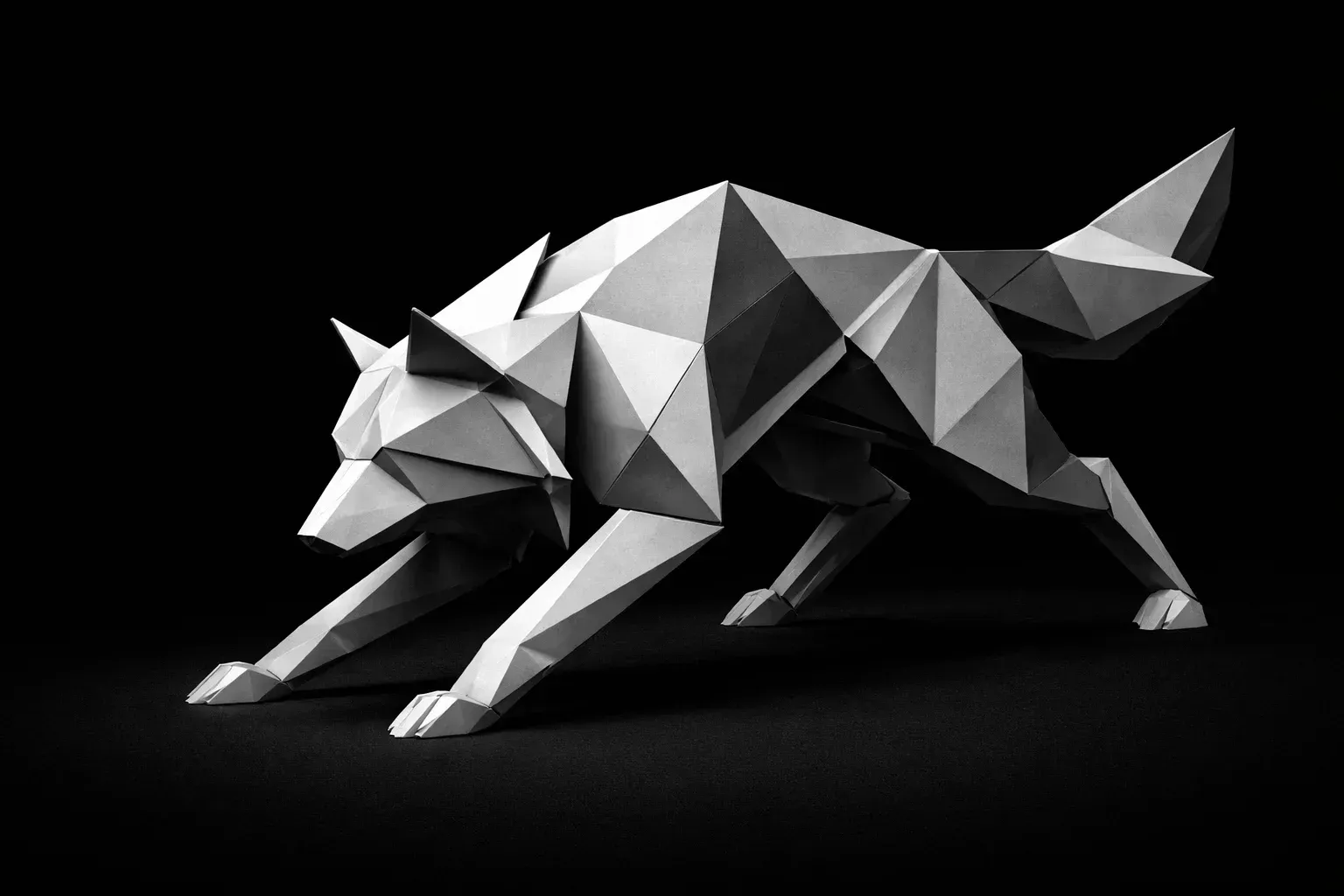 Monochrome origami wolf representing AI appointment setting systems helping local service businesses reduce follow-up gaps and missed opportunities