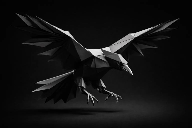 Monochrome origami raven representing lead loss and broken follow-up systems in local service businesses