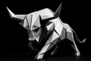 Monochrome origami bull symbolizing momentum and growth for businesses evaluating whether they are ready to launch a lead reactivation campaign