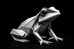 Monochrome origami frog representing patience and opportunity, supporting the concept that some leads are delayed rather than truly dead