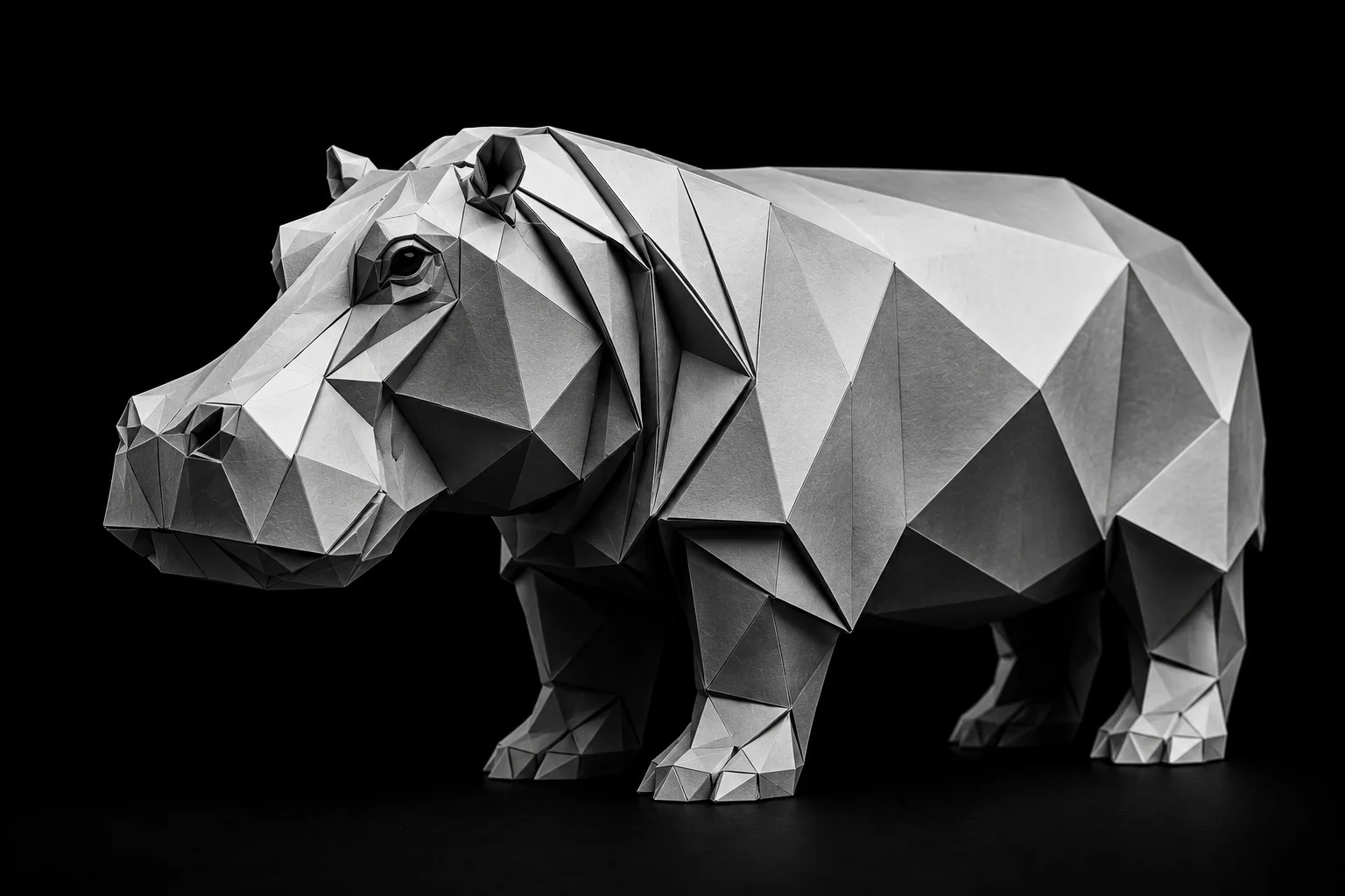 Monochrome origami hippopotamus symbolizing patience and persistence in following up after sending estimates to prospective customers
