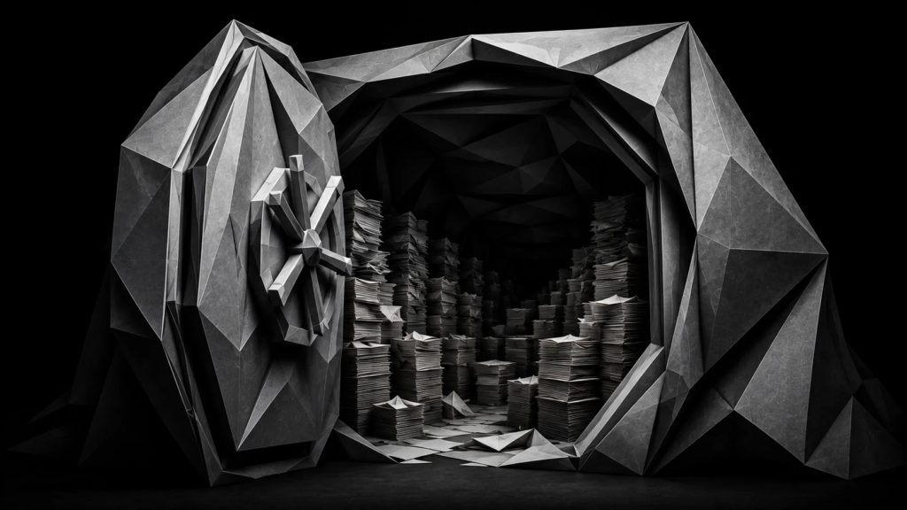 Origami vault filled with stacks of documents representing unsold estimates and opportunities that can be recovered through long-term follow-up