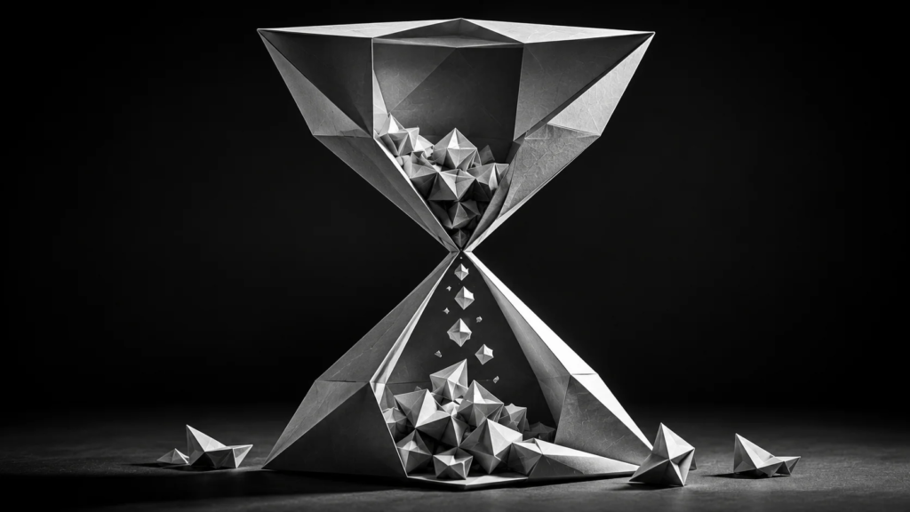 Origami hourglass illustrating the passage of time and the importance of maintaining follow-up efforts after delivering an estimate