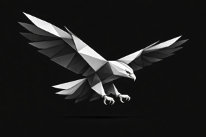 Monochrome origami eagle in flight representing the ability to identify hidden opportunities and estimate the value of an old lead database
