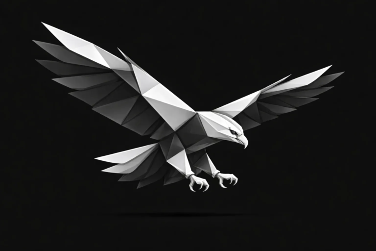 Monochrome origami eagle in flight representing the ability to identify hidden opportunities and estimate the value of an old lead database