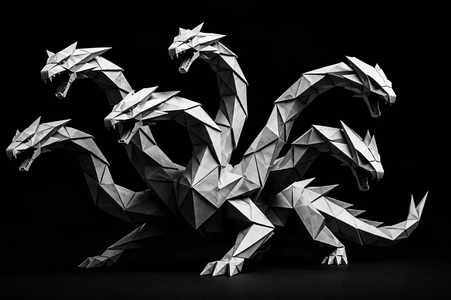 Monochrome origami hydra representing the multiple follow-up tasks local businesses face and the importance of automating the right processes first