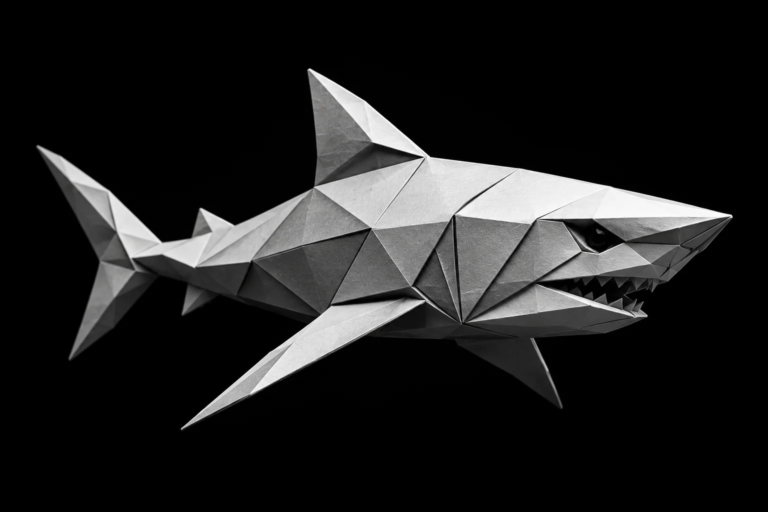 Monochrome origami shark symbolizing how unattended leads are quickly lost when nobody is responsible for consistent follow-up