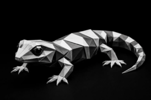 Monochrome origami lizard representing a growing business slowed by operational bottlenecks and overloaded front desk responsibilities