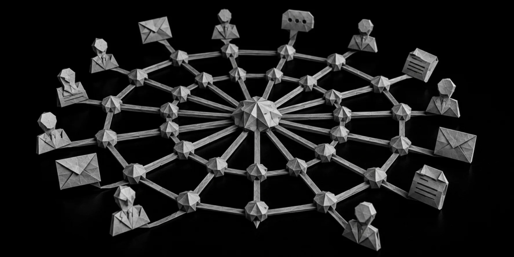 Connected network of origami contacts, messages, and records representing the organization and validation of lead data before automation