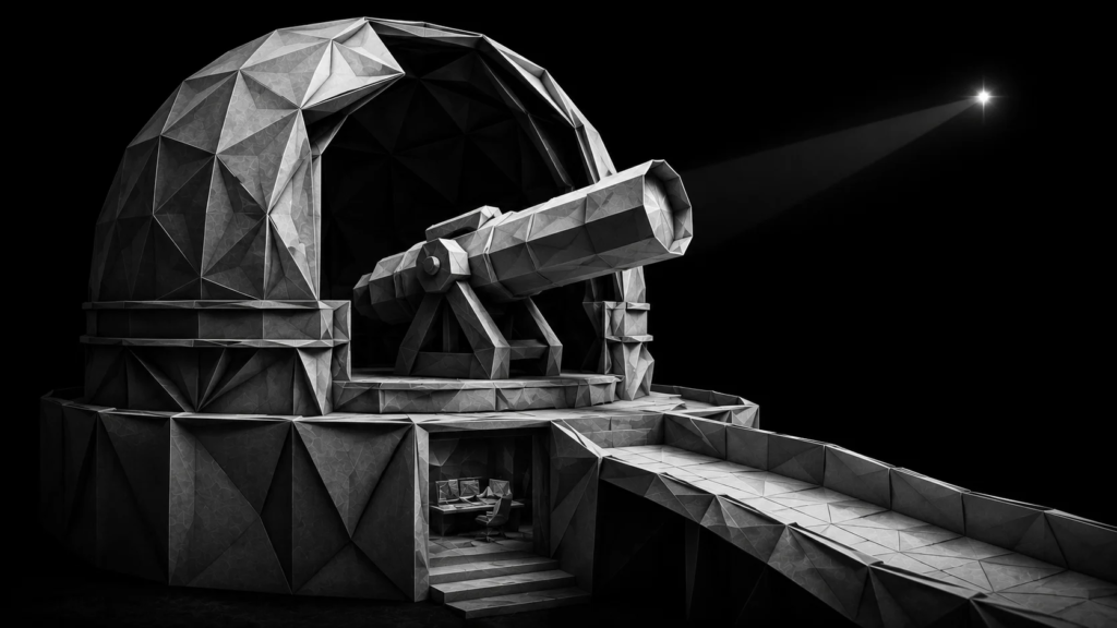 Origami observatory with a telescope symbolizing long-term visibility into lead activity and opportunities that can be recovered through lead reactivation instead of hiring additional office staff