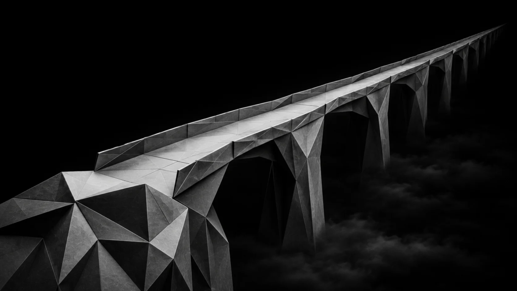 Origami bridge extending into the distance, representing a structured long-term follow-up process that connects estimates to future sales opportunities