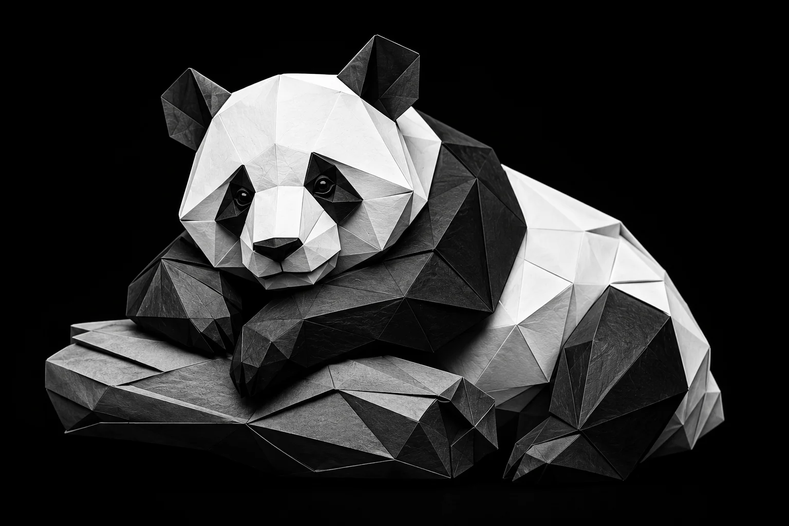 Monochrome origami panda representing reliability and responsiveness in missed call text back systems that help reduce lead loss and improve customer engagement