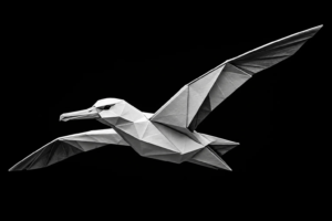 Monochrome origami albatross in flight symbolizing long-term opportunities and the ability of old estimates to convert months after the original quote was sent