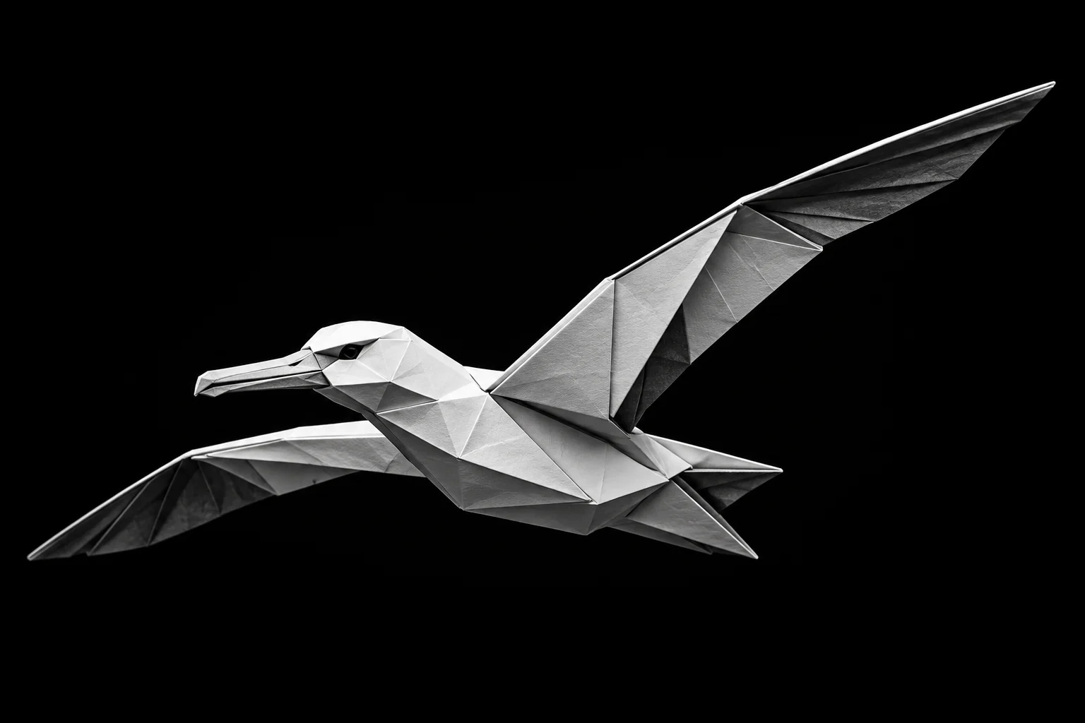Monochrome origami albatross in flight symbolizing long-term opportunities and the ability of old estimates to convert months after the original quote was sent