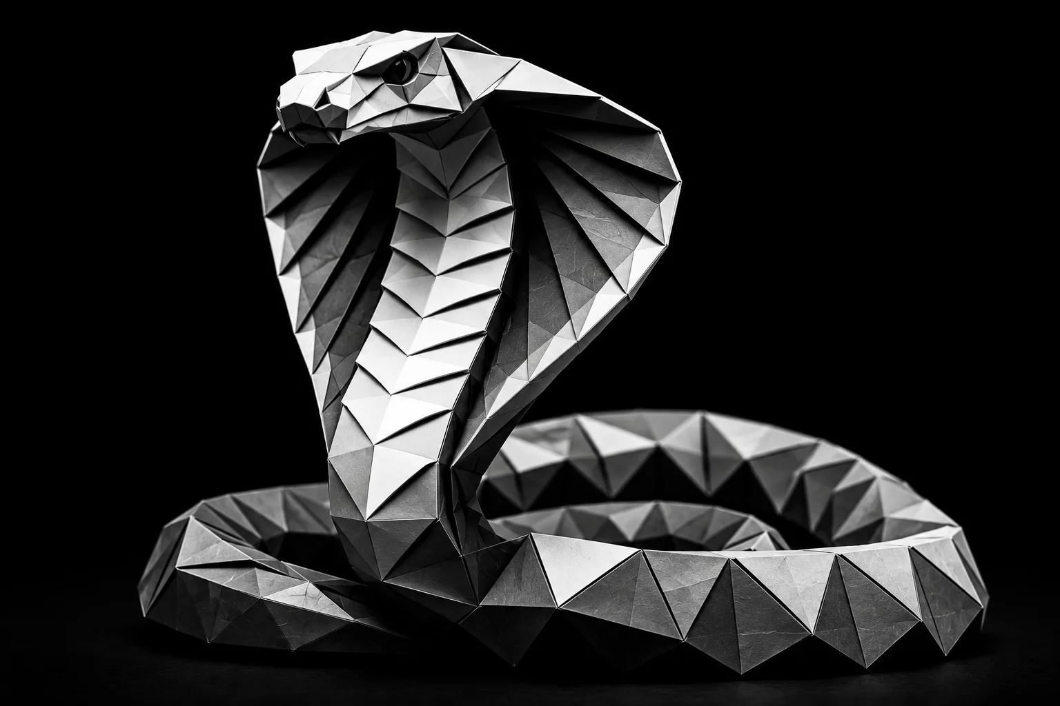 Monochrome origami cobra symbolizing businesses reviewing key sales pipeline metrics before investing in additional lead generation