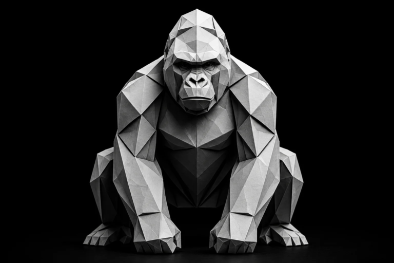 Monochrome origami gorilla representing the hidden strength and responsibility required to manage leads effectively inside a CRM system