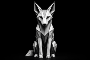 Monochrome origami wolf representing vigilance and responsiveness, symbolizing the importance of answering calls quickly to prevent lost plumbing revenue