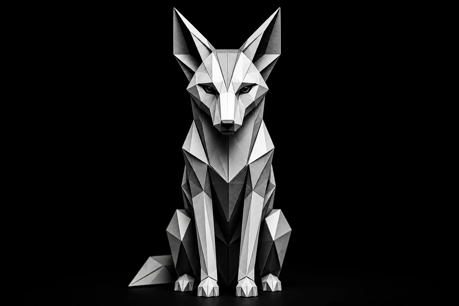 Monochrome origami wolf representing vigilance and responsiveness, symbolizing the importance of answering calls quickly to prevent lost plumbing revenue