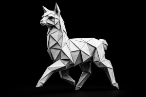 Monochrome origami llama standing alert, symbolizing a sales team operating at capacity before adding more leads