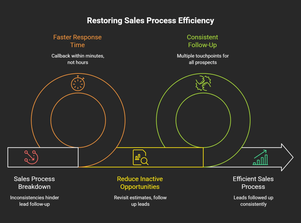 Infographic showing how faster response times and consistent follow-up help restore sales process efficiency when lead volume begins to overwhelm a business

