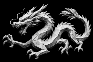 Monochrome origami dragon representing the large revenue opportunities hidden within unanswered roofing leads after storm season